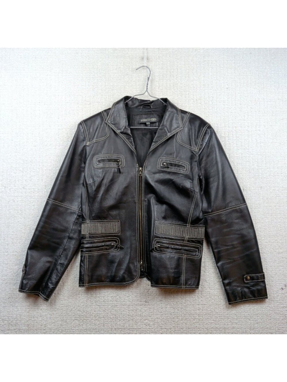 Y2K BGN & CO. Black Leather Biker Blazer Jacket Moto Punk Cyber Tech Goth Sz XL